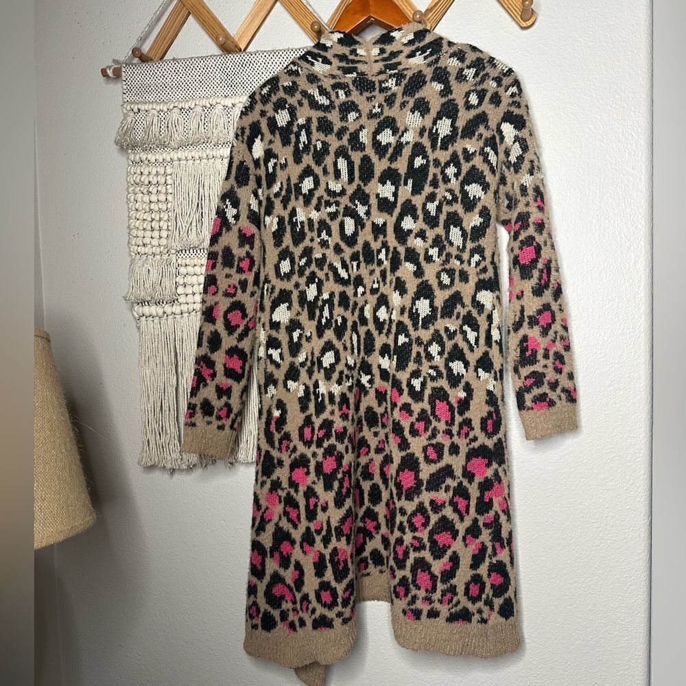 Leopard Open Front Fuzzy Cardigan Sweater M - image 2